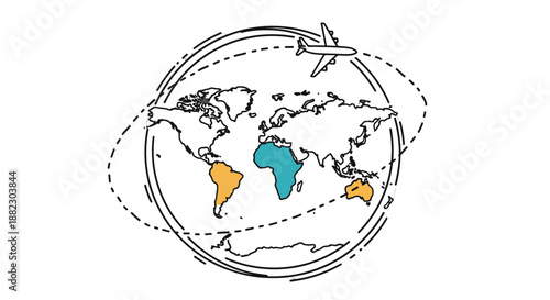 Global Connections and Travel Around the World Map.