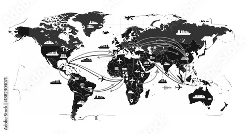 Global Map with Transportation Routes and Connections.