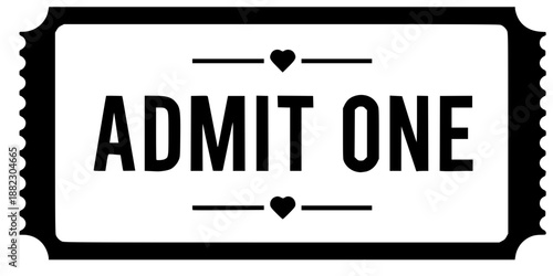 Vintage cinema ticket with heart icon admit one vector illustration black and white