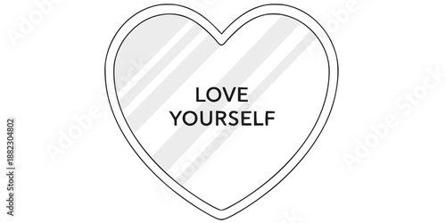 Self-love concept heart shaped mirror with typography vector illustration black and white
