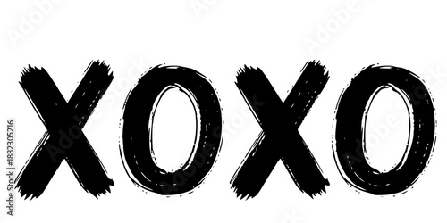 Grunge brush stroke XOXO typography text vector illustration black and white