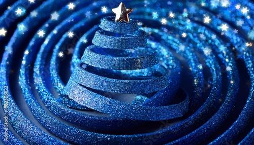 Niebieskie Brokatowe T O Ze Choink W Formie Spirali Ze Z Otych Cz Stek Ze Wiec C Gwiazd Na Czubku