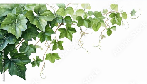 A Watercolorstyle Ivy Vine Cascades Gracefully Isolated On Transparent Background Its Delicate Green Leaves Creating A Natural Organic Corner Accent For Design Projects
