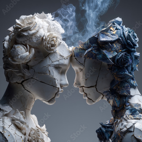 cracked sculptures of lovers