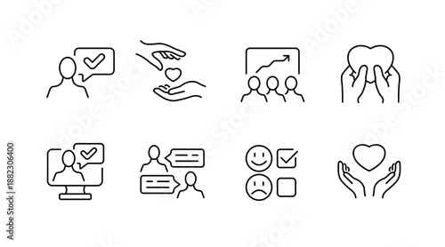 Line icons of people interactions and engagement symbols