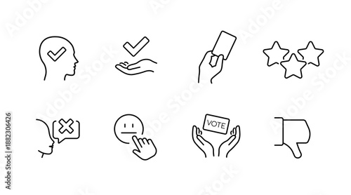Simple line icons: user feedback, approval, voting, and ratings