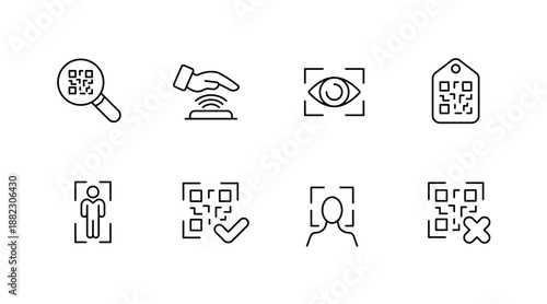 Qr code icons and biometric symbols for digital interaction