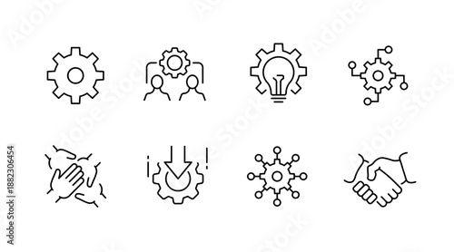Business collaboration and innovation icons set