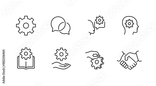 Cogs and communication: line icons of collaboration and innovation