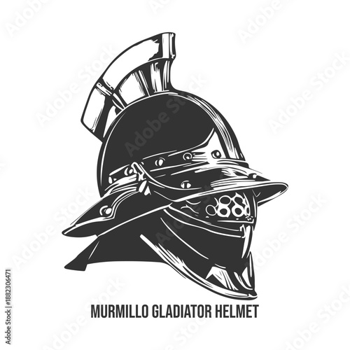 Murmillo type gladiator helmet, historical vector illustration.