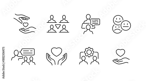 Minimalist icons for teamwork, communication, and compassion concepts