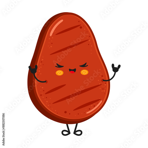 Grilled beef steak cartoon character rocking out