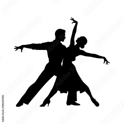 Couple dancing in elegant black silhouette Isolated On Transparent Background.