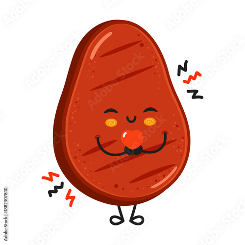 Kawaii grilled steak character feeling love and craving