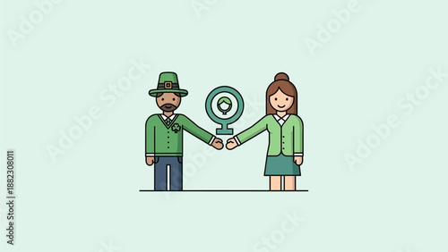 Man and woman in green holding magnifying glass with dollar sign