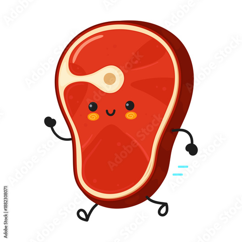 Cute beef steak meat character running happy