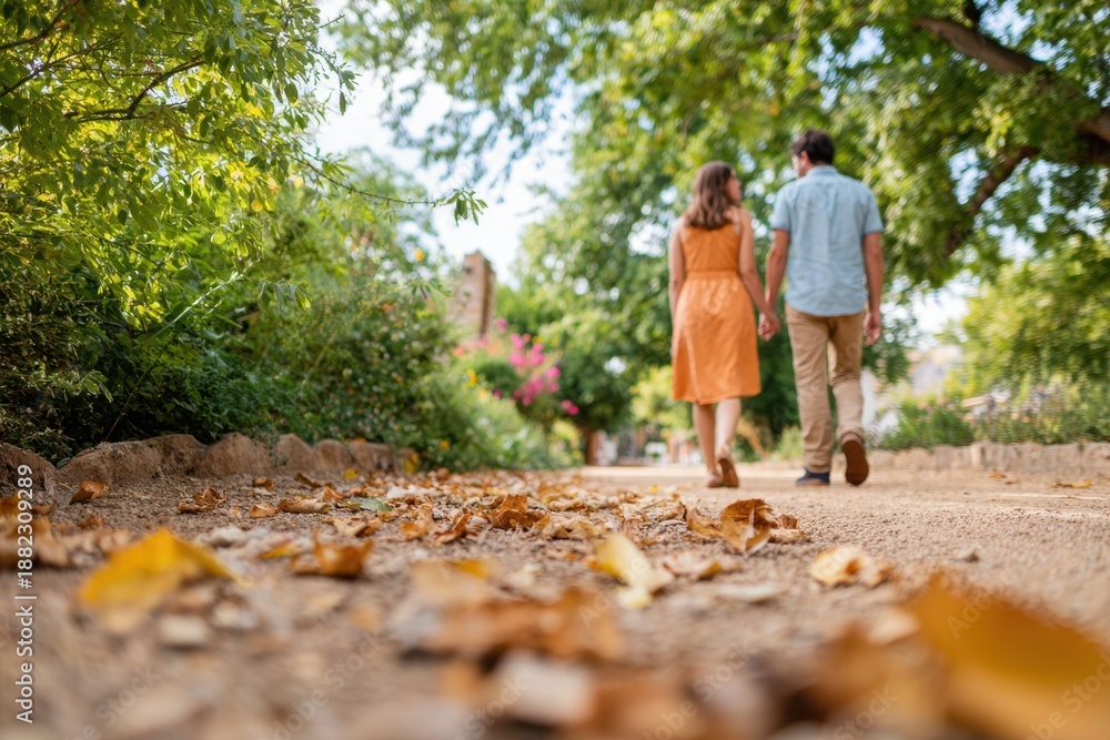 Fototapeta premium Couple walking on a park path