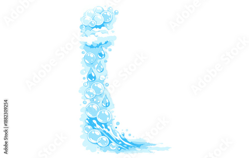 Creative water wave shaped as the letter l with bubbles and droplets