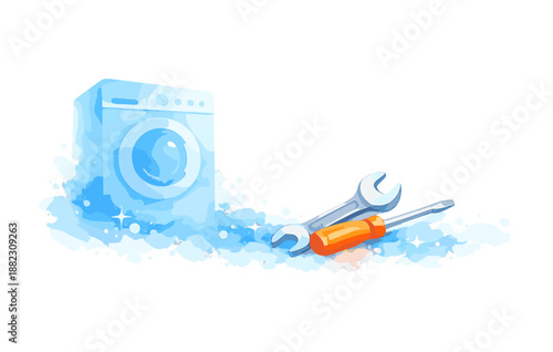 Watercolor washing machine with tools for maintenance and repair