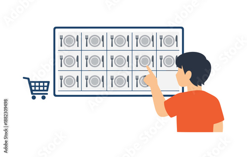 Asian young male choosing meals from digital vending machine display