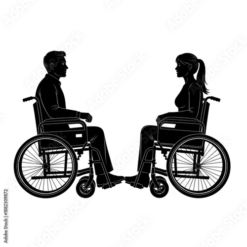Man and woman in wheelchairs facing Isolated On Transparent Background.