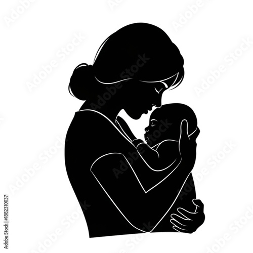 Mother holding baby close affectionately Isolated On Transparent Background.