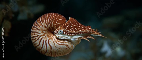 A beautifully detailed nautilus gliding through its habitat.