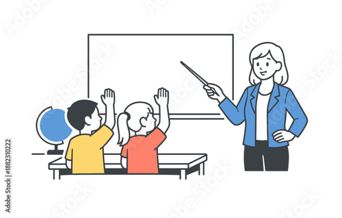Classroom scene with female teacher and children engaged in learning