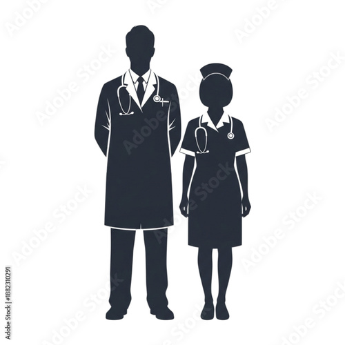 Male and female healthcare workers standing Isolated On Transparent Background.