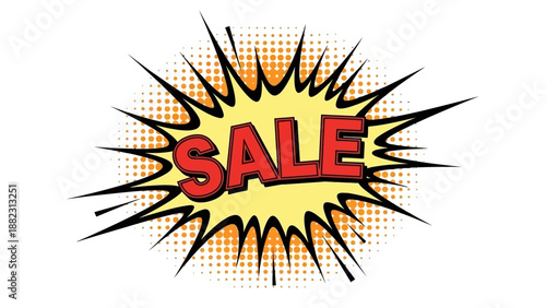 Vibrant Comic Style Sale Banner Illustration Featuring Explosive Text and Dynamic Graphics