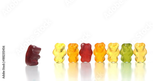 Gummy bears story series - Dare to challenge authority (the red one turns the back)