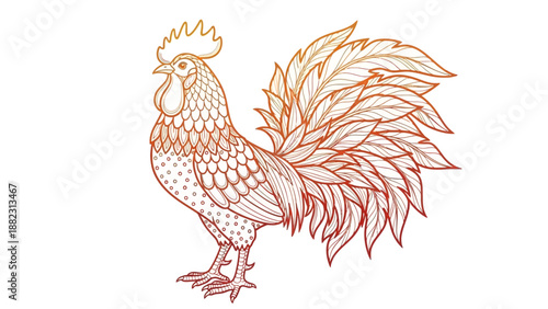 Illustration of Rooster with Orange Feathers