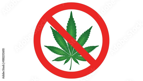 Prohibition sign featuring a cannabis leaf, symbolizing restriction, indoors, viewed directly
