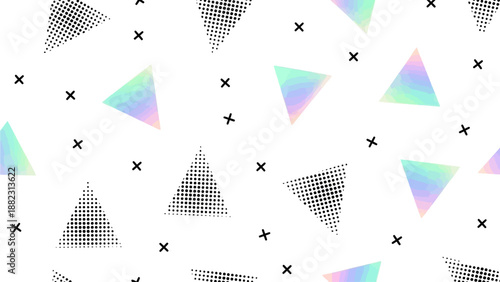 Geometric shapes and symbols in a repeating pattern on a clean background from a direct viewpoint