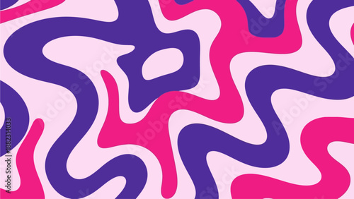 Vibrant abstract wavy pattern featuring dynamic purple and pink shapes in an artistic illustration from a close-up viewpoint