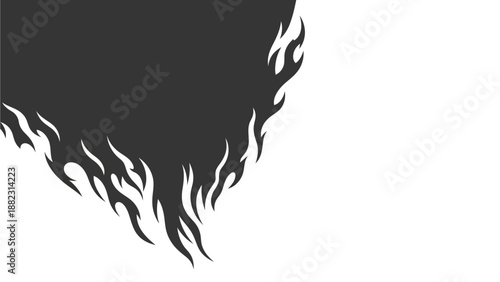 Black silhouette of flames engulfing the top left corner of a graphic illustration