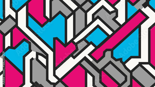 Dynamic geometric shapes intersecting in a vibrant abstract composition