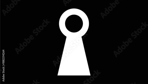 A keyhole-shaped object is centered on a black background, steven (338).ai, in a minimalist illustration style.