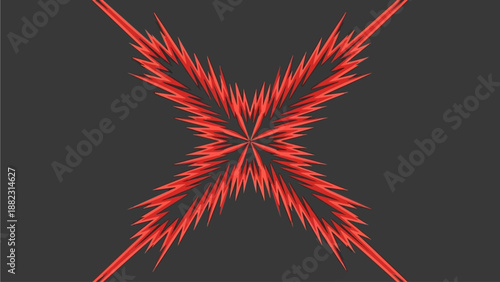 A vibrant red explosion radiates outward from the center, forming a dynamic starburst pattern against a dark background viewed from directly above.
