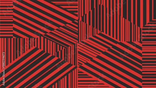 Futuristic neon red geometric pattern illustration viewed from a 3D perspective with technology and design elements