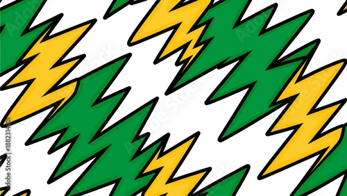 Dynamic illustration of green and yellow lightning bolts on a diagonal pattern