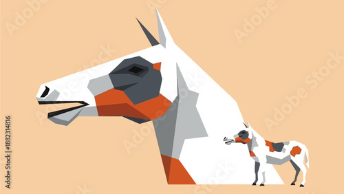 Geometric illustration of a horse and foal in a minimalist style with clean lines and simple shapes