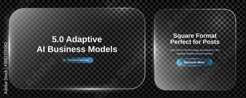 Light glass text box frame with 3d bg and neon liquid effect for square ux icon. Glitch background glossy border board through technology ui line circle vector shape. Abstract tech design.