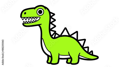 A cartoon green dinosaur with spiky back standing sideways, digital illustration, simple style, childlike art