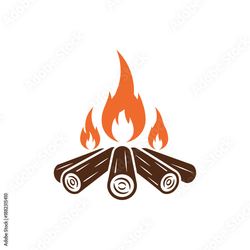 Campfire Illustration with Flames and Logs.