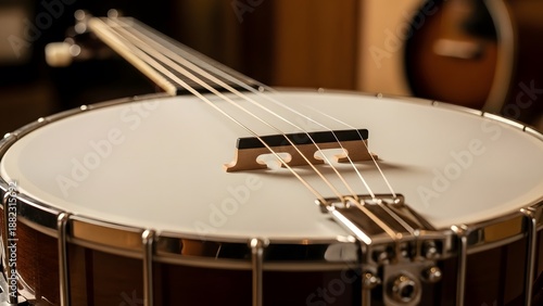 close up of a banjo