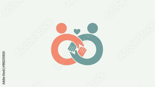Stylized handshake between two people with a heart symbol