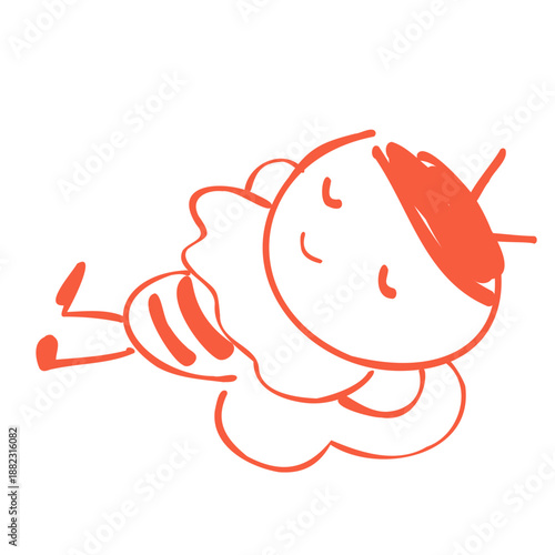 心地よさそうに目を閉じて眠っている可愛いミツバチのキャラクターの手書きイラスト