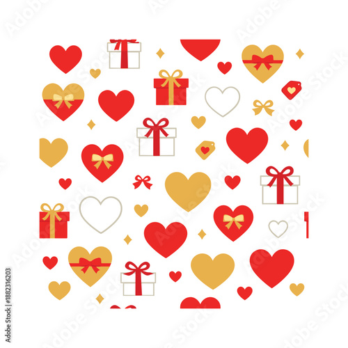 Valentine's day flat icon set. featuring hearts, gifts, tags, and diamond shapes