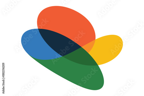 A colorful abstract logo with overlapping shapes on a white background